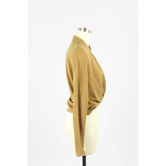 Aritzia BABATON Sheldon Tamarind Gold Crepe Draped Wrap Surplice Blouse, Size S - Picture 2 of 11